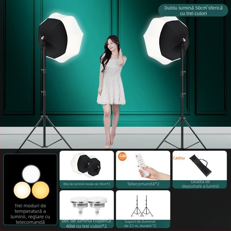 Lampă LED de fill pentru fotografie în studio, lumină difuză sferică, 100W, temperatură de culoare 5500K±200K / 5600K±200K, trei temperaturi