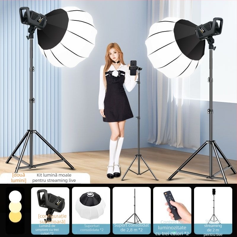 Lampă LED de fill pentru fotografie în studio, lumină difuză sferică, 100W, temperatură de culoare 5500K±200K / 5600K±200K, trei temperaturi