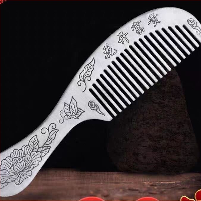 Pieptene metalic cu mâner lung, stil etnic, unisex, placare electroplată, design cu animale/zodii, lansare vară 2024