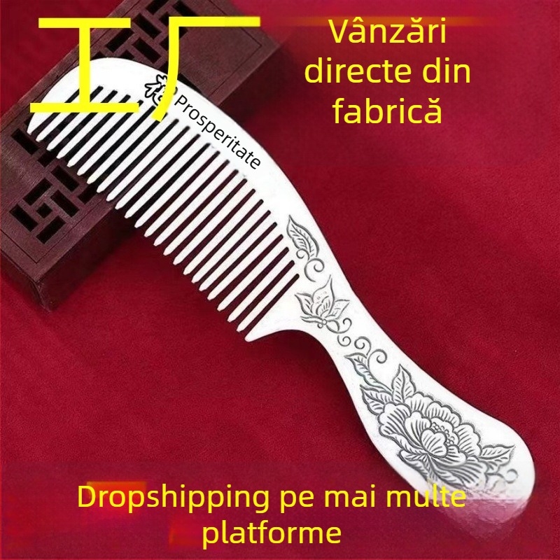 Pieptene metalic cu mâner lung, stil etnic, unisex, placare electroplată, design cu animale/zodii, lansare vară 2024