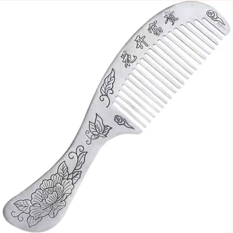 Pieptene metalic cu mâner lung, stil etnic, unisex, placare electroplată, design cu animale/zodii, lansare vară 2024