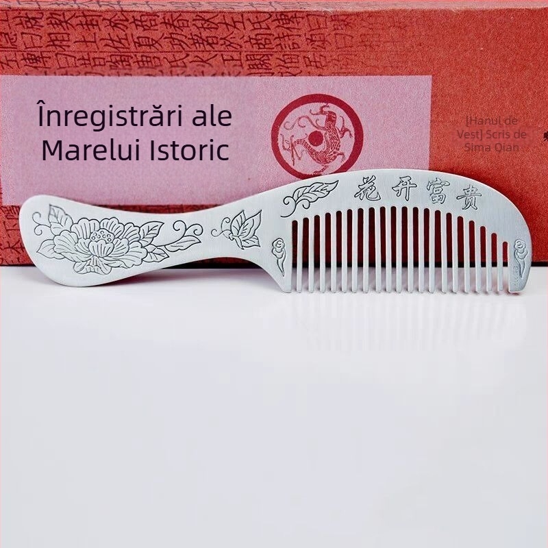 Pieptene metalic cu mâner lung, stil etnic, unisex, placare electroplată, design cu animale/zodii, lansare vară 2024