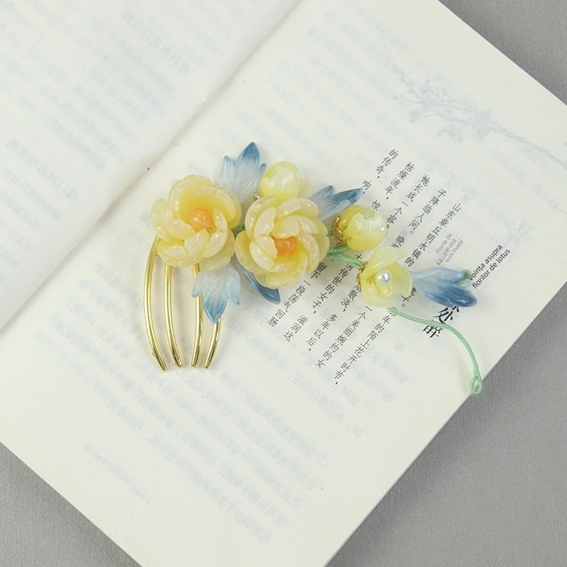 Pieptene pentru păr cu motiv floral, stil vintage din Dinastia Han, lucrat manual, origine Jiangxi, lansare toamnă 2025