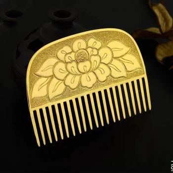Pieptene pentru păr din cupru pur, placare aur antic, stil etnic, unisex, formă de floare, lucrat manual, doisprezece zei ai florilor, Regele florilor