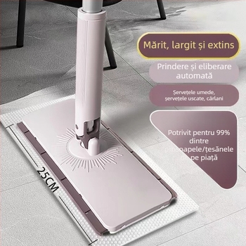 Mop cu tijă din oțel inoxidabil, dublu sistem de acționare, tijă de ridicare cu placă, capacitate de încărcare 10 kg, mecanism pliabil de stoarcere