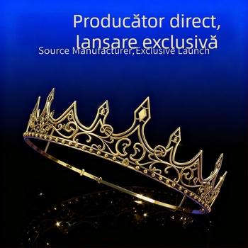 Coronă reglabilă din aliaj pentru Halloween – diademă regală medievală retro pentru scenă, pentru bărbați, placare electroplatină, fără cristale