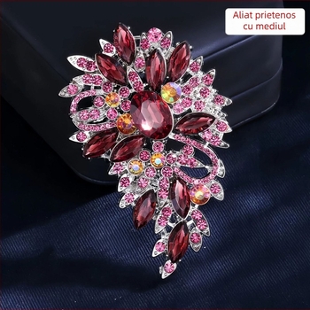 Broșă | Aliaj de zinc | Corsaj de modă | Formă: frunză și picătură | Prelucrare cu diamant | Decorare, Cadou