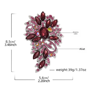 Broșă | Aliaj de zinc | Corsaj de modă | Formă: frunză și picătură | Prelucrare cu diamant | Decorare, Cadou