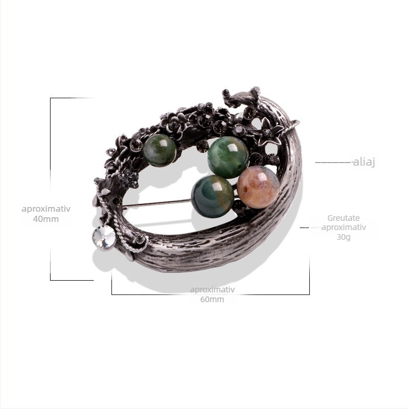 Broșă Yini din aliaj, flori și plante, cu pietre încrustate; utilizare dublă