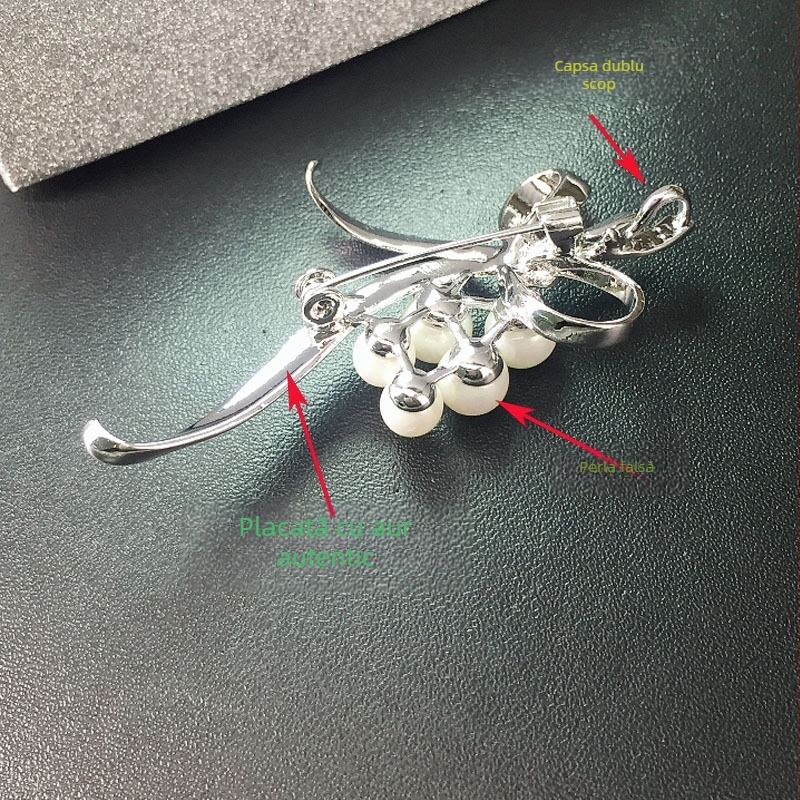 Broșă cu fundă în stil coreean, design floral, din aliaj, placare electroplată, unisex, stil desene animate