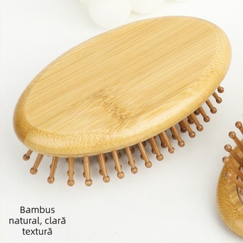 Pieptene din bambus natural, cu pernă de aer pentru masajul scalpului, marca Tiance, pentru păr buclat