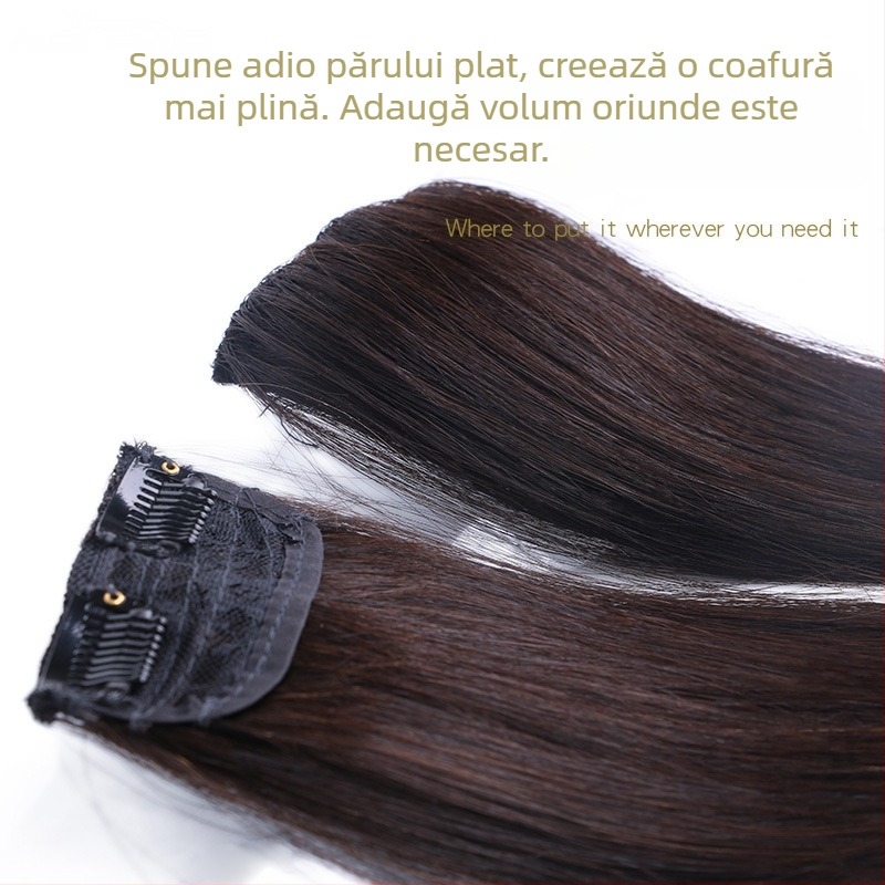 Real Hair Pad – Dispozitiv invizibil pentru volum la tâmple, păr drept, Păr real, Model Real Hair 2-3 Card Pad, poate fi vopsit, Brand Qiao Xi