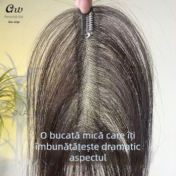 Piesă de păr reală pentru partea superioară a capului (model 3×12) — ultra-subțire, respirabilă, acoperă goluri mari în păr, oferă volum, breton drept sau înclinant