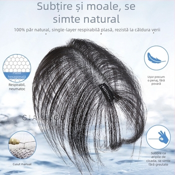 Piesă de păr reală pentru partea superioară a capului (model 3×12) — ultra-subțire, respirabilă, acoperă goluri mari în păr, oferă volum, breton drept sau înclinant