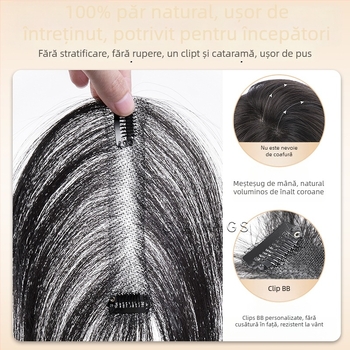 Piesă de păr reală pentru partea superioară a capului (model 3×12) — ultra-subțire, respirabilă, acoperă goluri mari în păr, oferă volum, breton drept sau înclinant