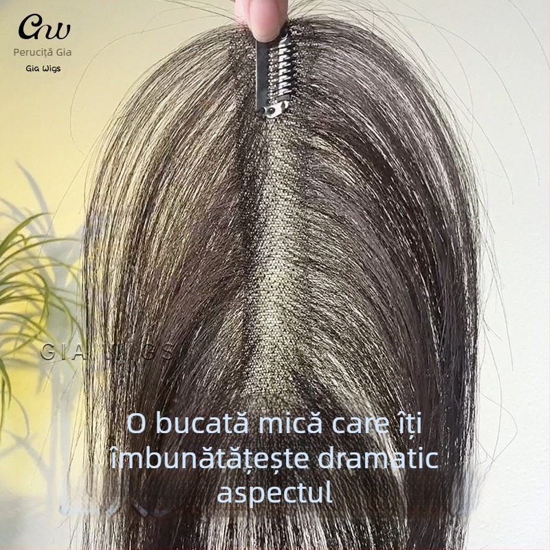 Piesă de păr reală pentru partea superioară a capului (model 3×12) — ultra-subțire, respirabilă, acoperă goluri mari în păr, oferă volum, breton drept sau înclinant