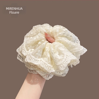 Elastic de păr din material textil cu dantelă florală mică – făcut manual, inspirație Japonia și Coreea, stil proaspăt și dulce, primăvara 2025