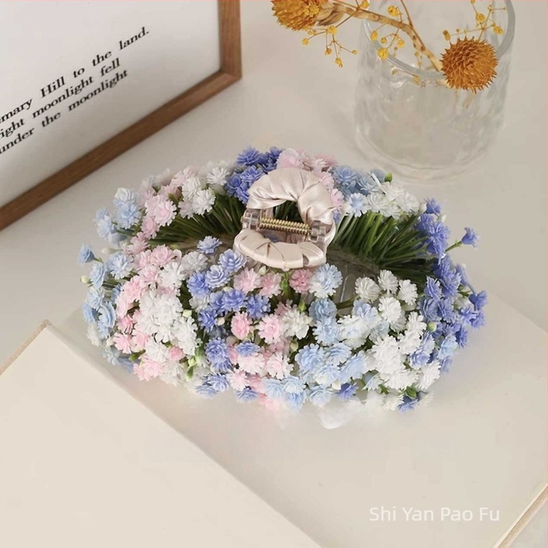 Clamă de păr cu flori de mătase, lucrată manual, pentru partea din spate a capului, Iarna 2025, Stil pastoral, Pentru femei