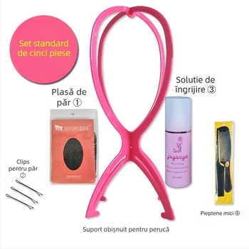 Kit de îngrijire a perucilor Fragrant – include plasă pentru perucă, clemă pentru perucă, soluție de îngrijire, mică perie și suport pentru perucă; Origine: Jiangxi; Funcție: îngrijire peruci.