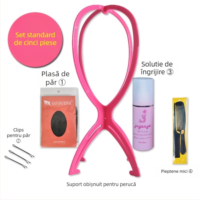 Kit de îngrijire a perucilor Fragrant – include plasă pentru perucă, clemă pentru perucă, soluție de îngrijire, mică perie și suport pentru perucă; Origine: Jiangxi; Funcție: îngrijire peruci.