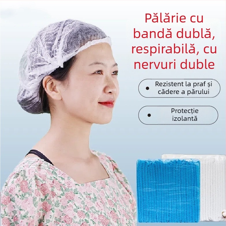 Pălărie de unică folosință din material nețesut, pentru protecție împotriva prafului și păr, cu ventilație, potrivită pentru atelier alimentar, personalizabilă, 100 buc. în ambalaj
