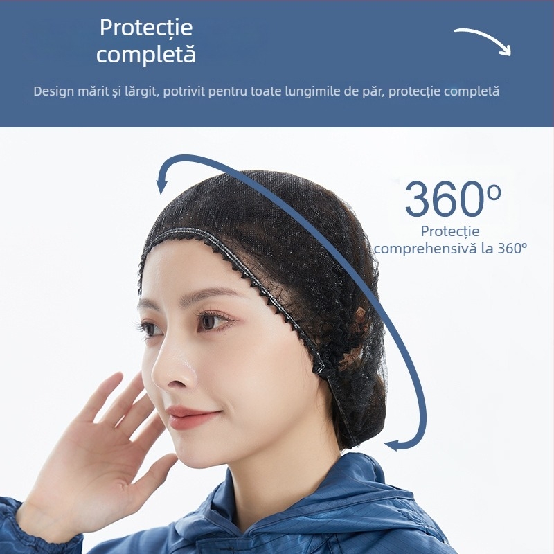 Pălărie-capă de unică folosință pentru industria alimentară, cu orificii de respirație, model Re004, Standard Național, protecție împotriva prafului și fixare a părului, potrivită pentru spații curate și catering.