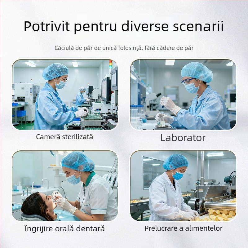 Bonetă de laborator de unică folosință din material nețesut, cu căptușeală în dungă, protecție împotriva prafului (100 buc./pachet, 20 pachete/cutie)
