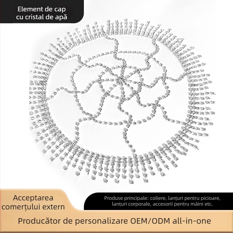Șnur de păr vintage boho cu lanț, cristale rhinestone, inlay, ambalaj individual, toamnă 2024