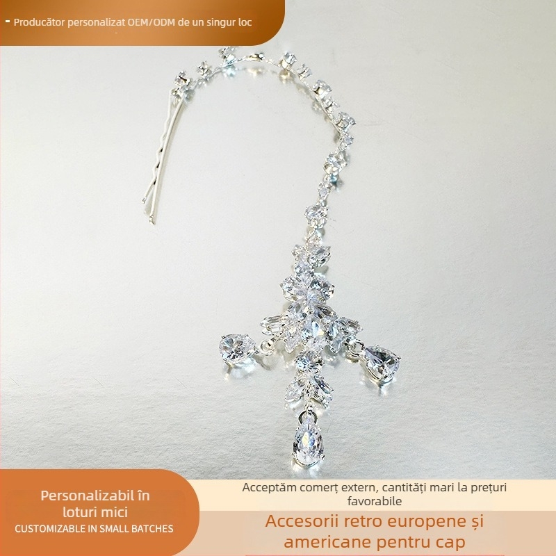 Diademă exotică din aliaj cu lanț pentru frunte și pandant pentru sprâncene – electroplacare, ambalare individuală, toamnă 2024