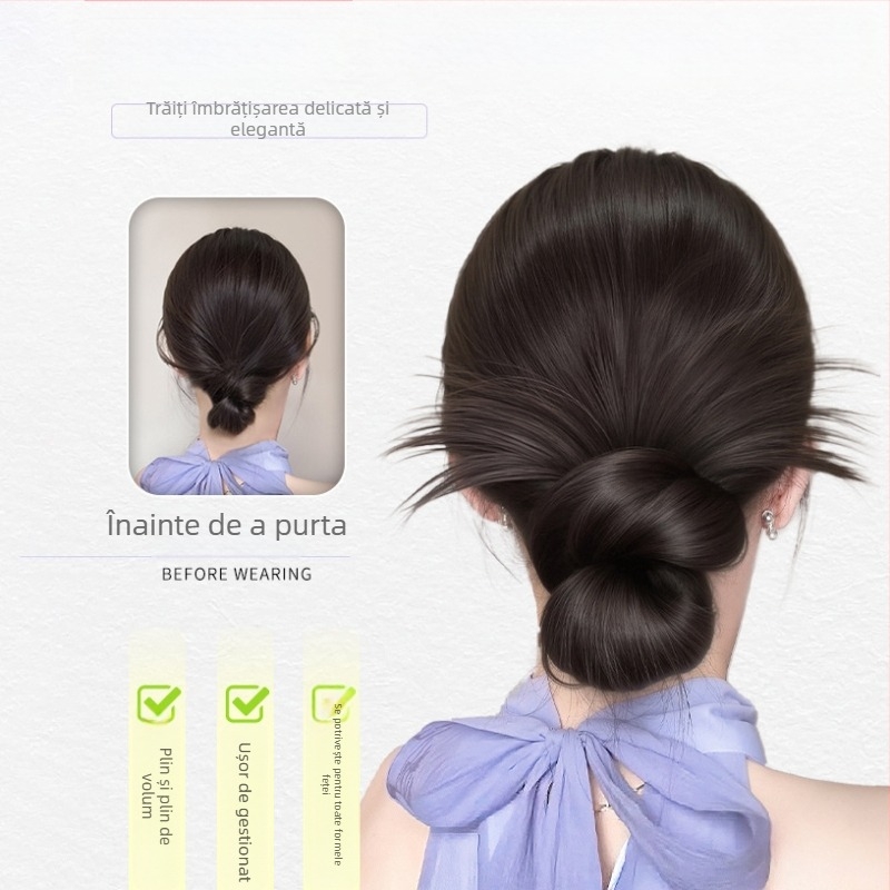 Perucă pentru femei cu coc din pene, păr realist, instrument de aranjat părul cu clips, aspect natural și pufos