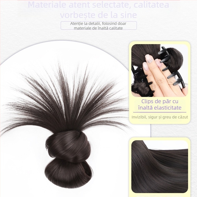 Perucă pentru femei cu coc din pene, păr realist, instrument de aranjat părul cu clips, aspect natural și pufos