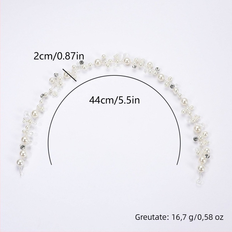 Bandă pentru păr în stil coreean, cu perle și cristale - design în val