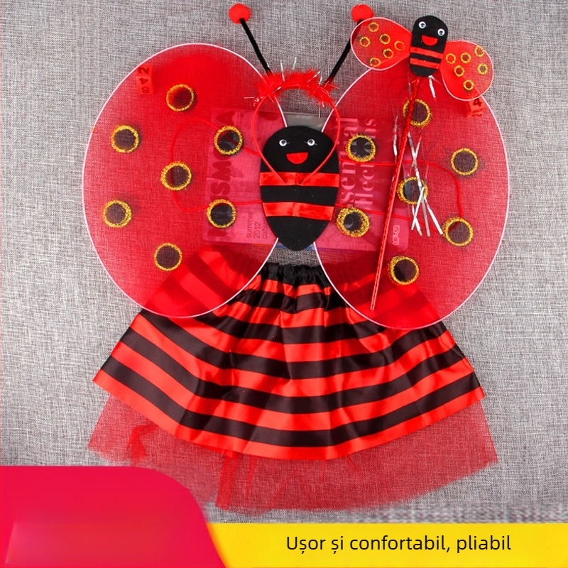 Set costum cu aripi de insecte pentru copii: aripi pe spate și fustă, model desene animate, format din trei până la patru piese