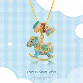 Colier cu ponei înaripat din argint 925, lanț pentru claviculă, lungime 21–50 cm, extensie până la 10 cm, placare electroplatinată, stil ușor de lux