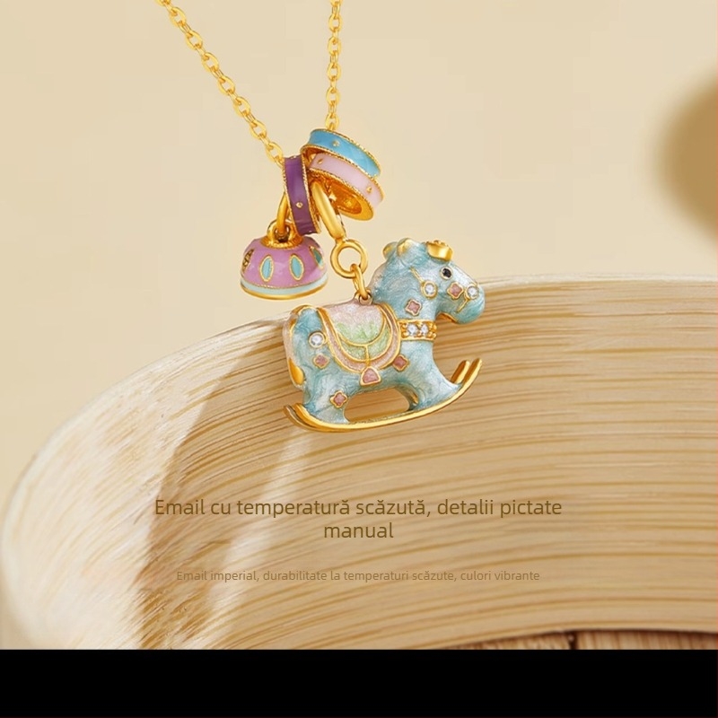 Colier cu ponei înaripat din argint 925, lanț pentru claviculă, lungime 21–50 cm, extensie până la 10 cm, placare electroplatinată, stil ușor de lux