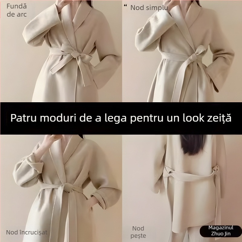 Curea dublu-față din lână pentru haine de exterior, lățime 5 cm, stil leisure, pentru iarnă, primăvară și toamnă