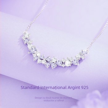 Colier din argint S925 cu pandantiv în formă de floare din zirconiu, lanț încrucișat, stil luxos lejer