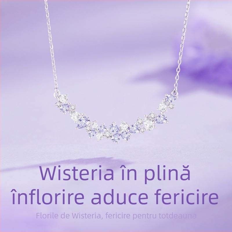 Colier din argint S925 cu pandantiv în formă de floare din zirconiu, lanț încrucișat, stil luxos lejer