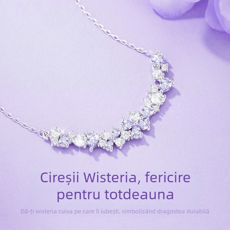 Colier din argint S925 cu pandantiv în formă de floare din zirconiu, lanț încrucișat, stil luxos lejer