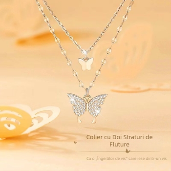 Colier cu fundă dublă din argint S999 - stil elegant, marcă Unique, origine Yiwu, primăvara 2025.