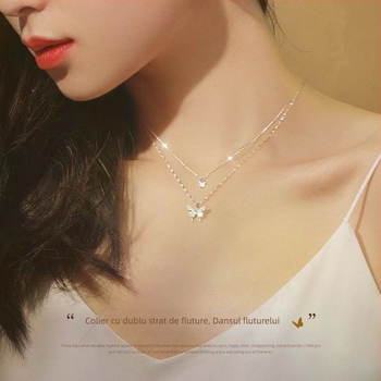 Colier cu fundă dublă din argint S999 - stil elegant, marcă Unique, origine Yiwu, primăvara 2025.