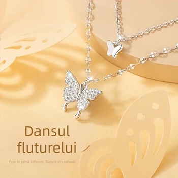 Colier cu fundă dublă din argint S999 - stil elegant, marcă Unique, origine Yiwu, primăvara 2025.