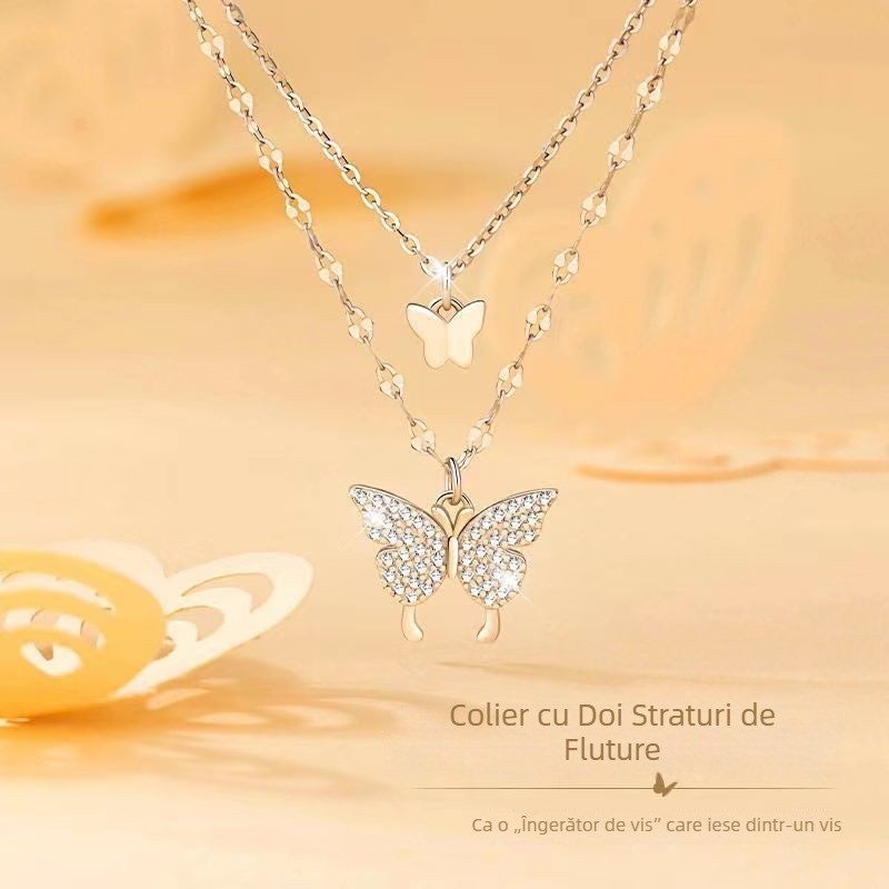 Colier cu fundă dublă din argint S999 - stil elegant, marcă Unique, origine Yiwu, primăvara 2025.