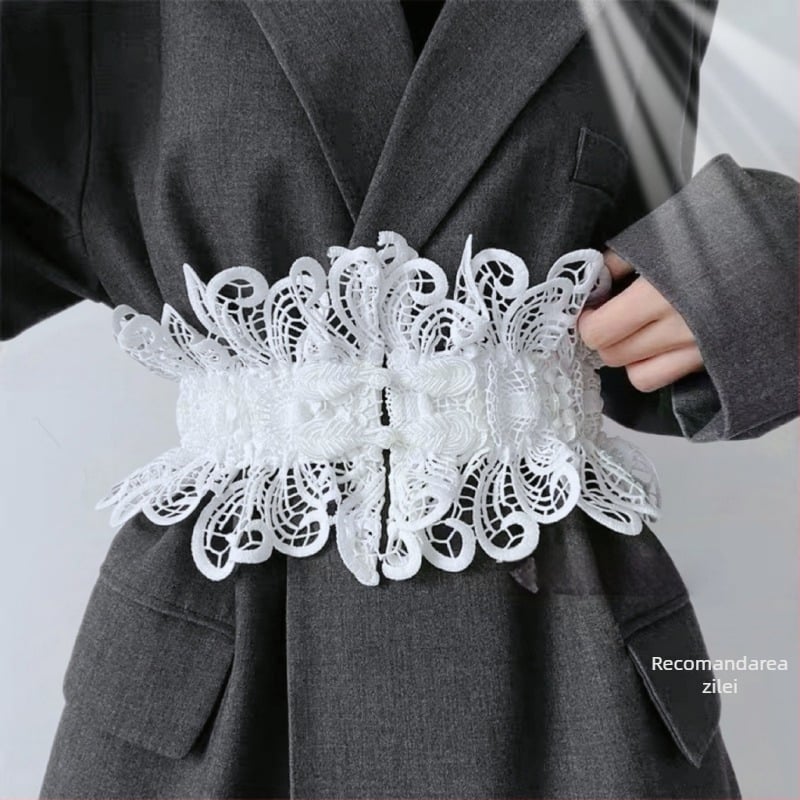 Curea talie dantelată, lată, cu cataramă, pentru femei, girdle elastic din nailon, stil lejer, lungime 60–80 cm