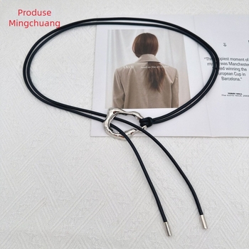 Lanț talie cu două cercuri, din piele artificială, stil lux discret, lățime 8 mm