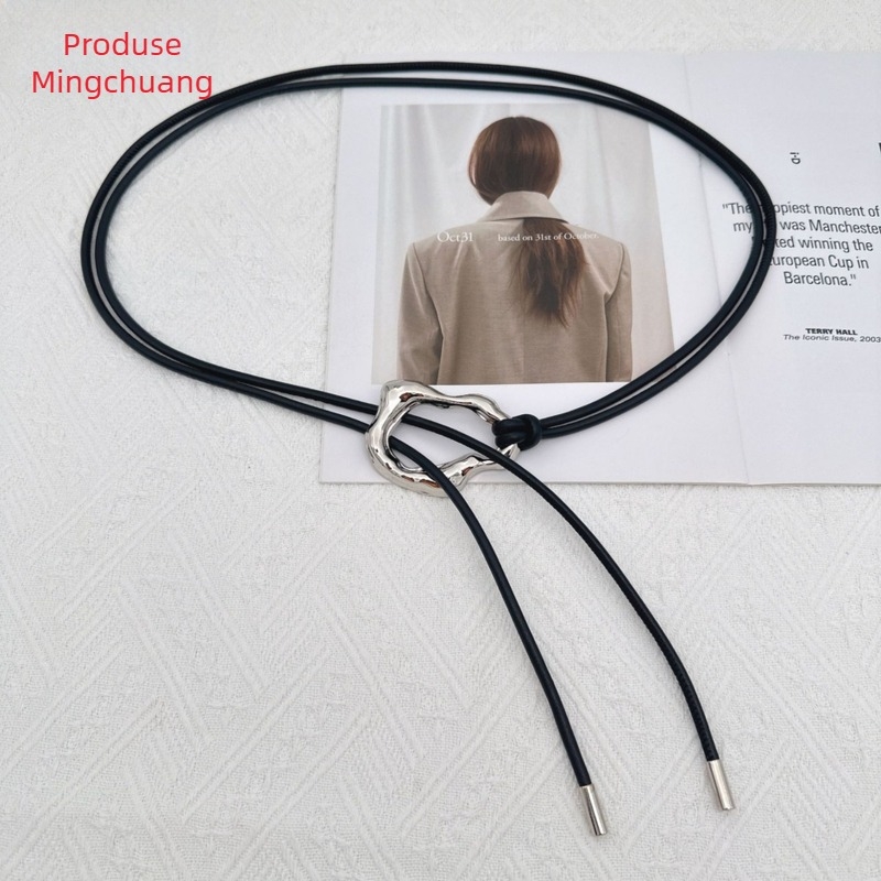 Lanț talie cu două cercuri, din piele artificială, stil lux discret, lățime 8 mm
