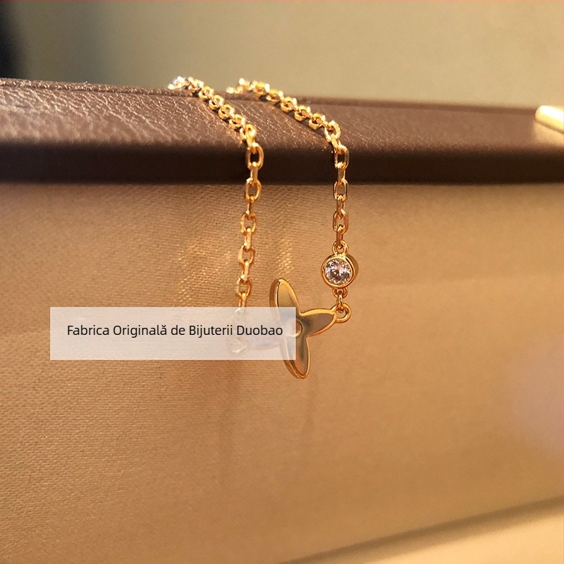 Colier placat cu aur, stil Insta, zircon încrustat, electroplacare, lanț cu stea cu patru vârfuri