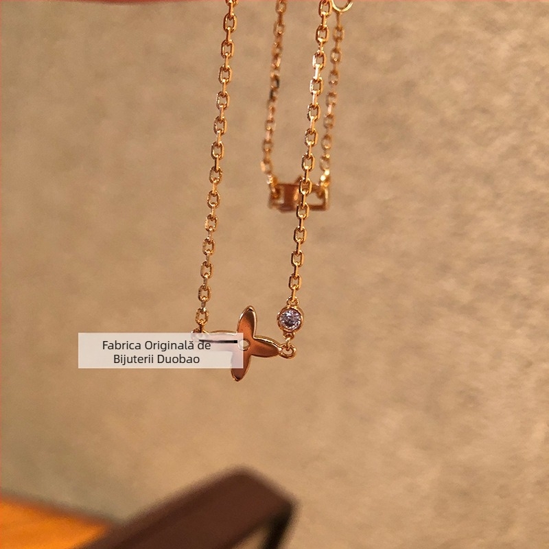 Colier placat cu aur, stil Insta, zircon încrustat, electroplacare, lanț cu stea cu patru vârfuri