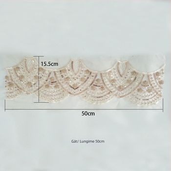 Patch broderie dantelă cu bază din plasă hexagonală și fir poliester – paiete și mărgele pentru rochii de mireasă, dans și de seară