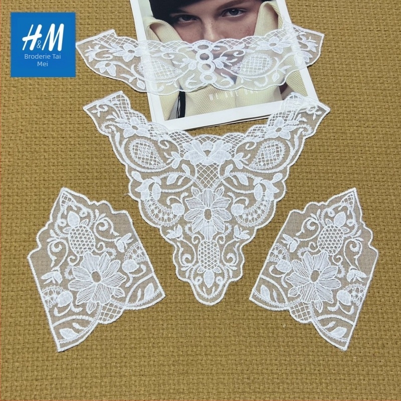 Set de guler cu broderie solubilă în apă, broderie perforată, guler din plasă și mâneci asortate pentru DIY față și spate